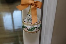 HOLLY CLEAR GLASS PAINTED GLITTER CHRISTMAS ORNAMENT W/BOW -MADE ITALY-NEW