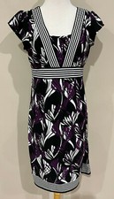 Ann Taylor LOFT Cap Sleeve Knit Dress Black White Purple Tropical Floral Size 4