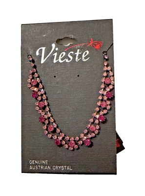 New VIESTE Genuine Austrian Crystal Necklace Sparkling Pink Gems 18'' NWT NOS