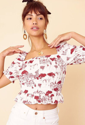 Damen Neon Rose Creme Brigitte Convo Puffärmel Crop Freizeit Top
