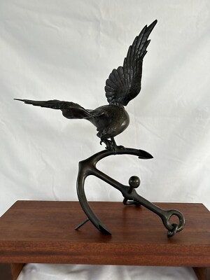 Antiker japanischer Bronze Adler auf Anker Meiji Periode 14'' hoch