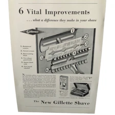 Vintage 1930 Gillette Shave 6 Vital Improvements Ad Advertisement