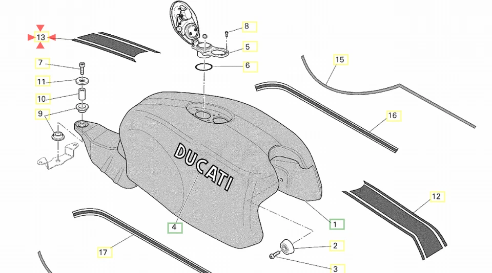 Ducati SportClassic GT1000 2009-2010 tanque de gasolina trasero blanco calcomanía raya 43511431AT Foto 2 de 4
