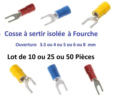 ELEM Cosse électrique isolée à fourche de 0.5 à 6 mm² Lot 10 ou 25 ou 50 Pièces