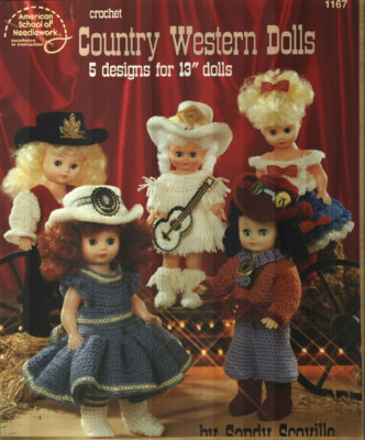 NEW COUNTRY WESTERN DOLLS FOR 13'' DOLLS 5 COWGIRL DESIGNS CROCHET PATTERN BOOK