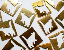 12 Pcs. VINTAGE SOLID BRASS STAMPINGS, FINDINGS - CATS 1 1/4"