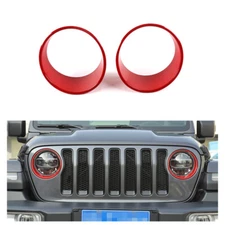 2x Front Headlight Lamp Cover Trim Bezel For Jeep Wrangler JL Rubicon 2018+ Red