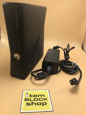 Microsoft Xbox 360 Slim S Black Console W/Cables No Hard Drive Tested