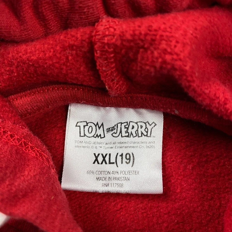 Tom & Jerry Hoodie Girls XXL 19 Yrs Red Pullover Drawstring Graphic Cotton Blend - Image 3 of 4