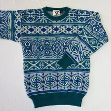 Vintage Tyrolia By Head Knit Sweater Womens Small Green Wool Blend Fair Isle