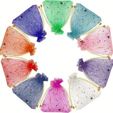 3 pcs Star Organza Gift Bags - Small Gift Pouches with Drawstring Closure