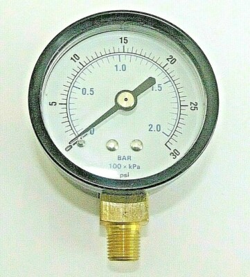 30 Psi 2 Bar 40 mm 0,1,1/2 Zoll Manometer, 18 BSP Bodeneingang, Metallgehäuse,