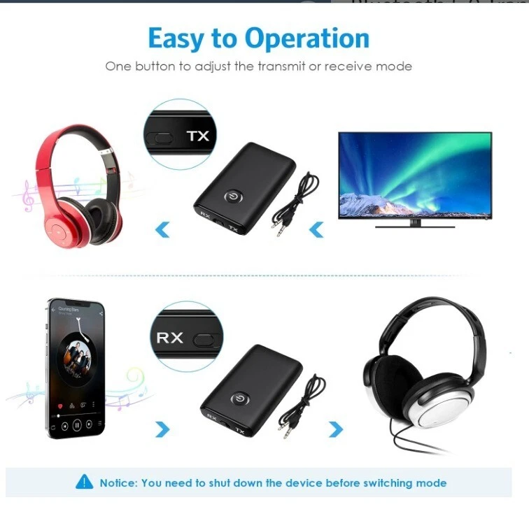 2-in-1 Wireless Bluetooth 5.0 Transmitter Receiver Adapter Audio 3.5mm Jack Aux - Image 3 of 4