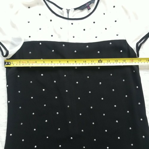 Jasper Conran Christmas Dress Black White Silver Studs Zip Sheer Top Lined UK 10 - Picture 7 of 12