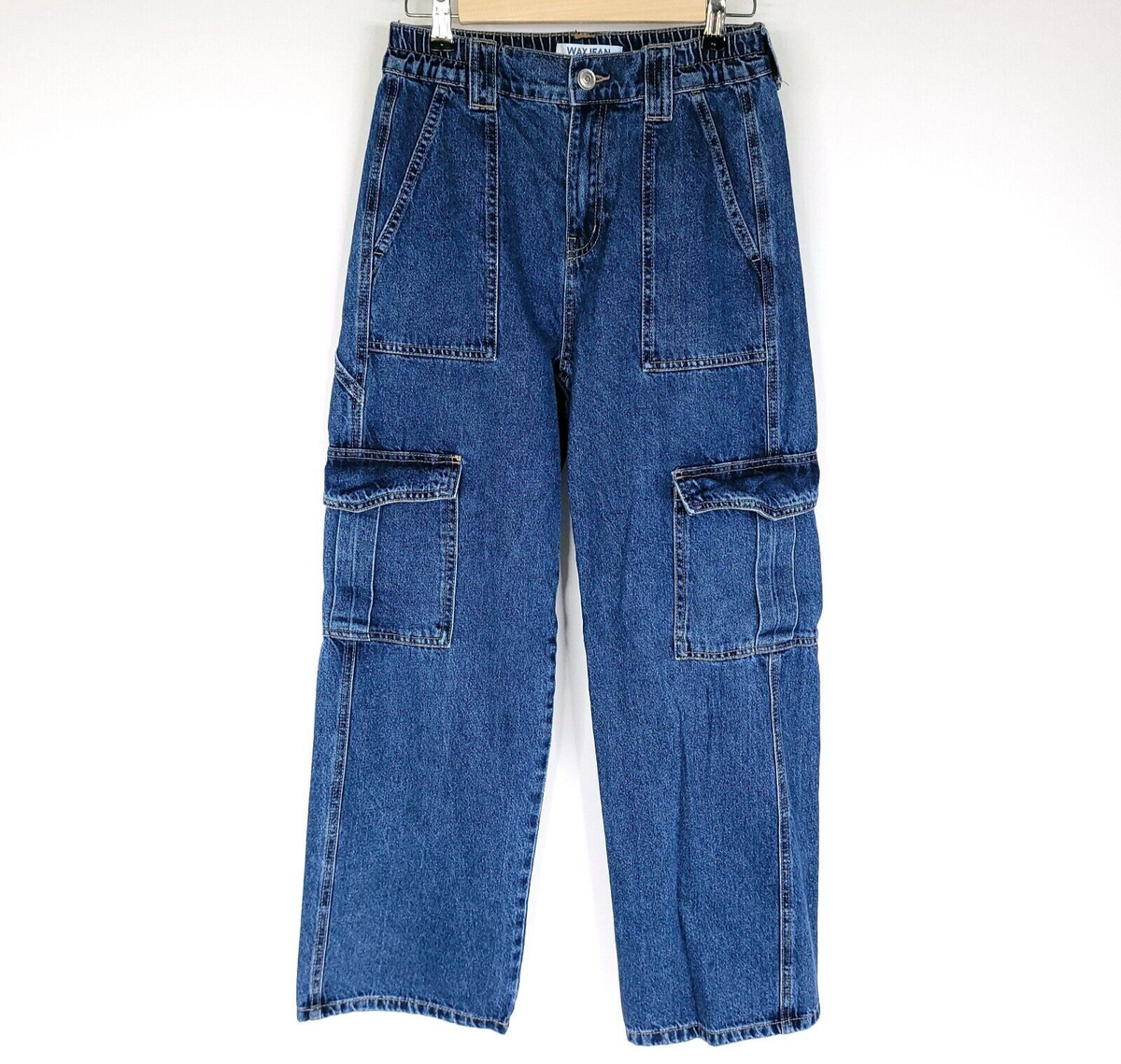 WAX JEAN Jeans Womens Small Cargo Pants High Waist Skater Loose Baggy Blue  Denim