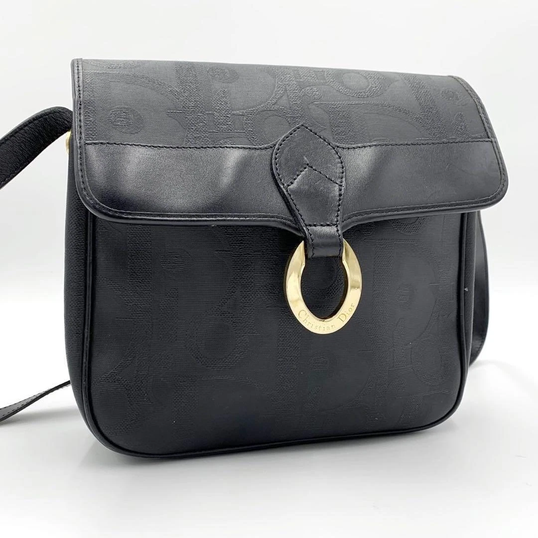 Sac bandoulière Christian Dior Trotter PVC avec ferrures ovales en métal noir