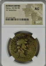 Nerva, AD 96-98 Æ Sestertius. Roman Empire. NGC AG