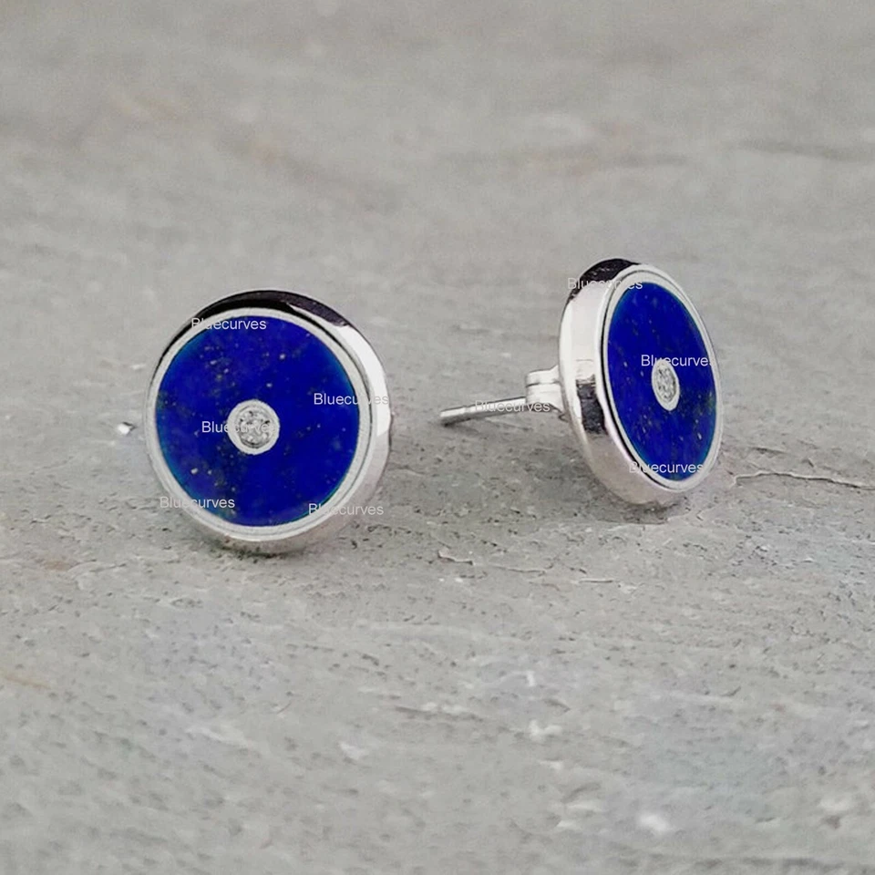 Драгоценные серьги-гвоздики с безелем из золота 14 карат с эмалью и одним натуральным бриллиантом - Изображение 3 из 3