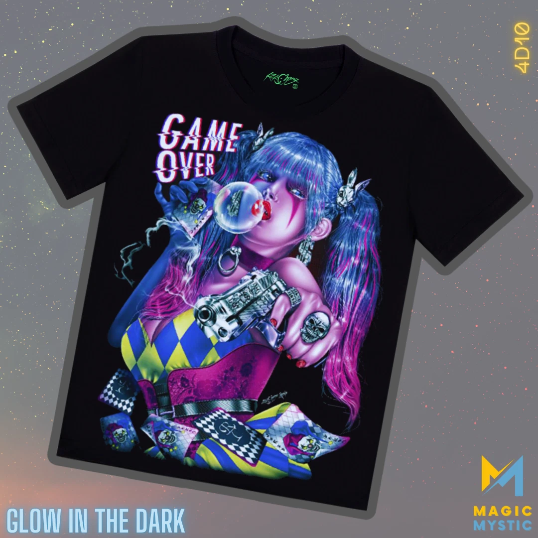 T-Shirt Black Rock Chang Original Game Over Clown Girl Glow in the Dark Unisex