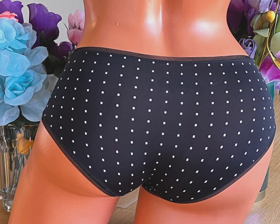 Bragas de bikini 624 DKNY pequeñas negras a lunares suaves sedosas con ribete de encaje #DK5003 Foto 4 de 4