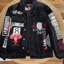 2APM Mens Denim Jacket Black American Street Vision Size Medium