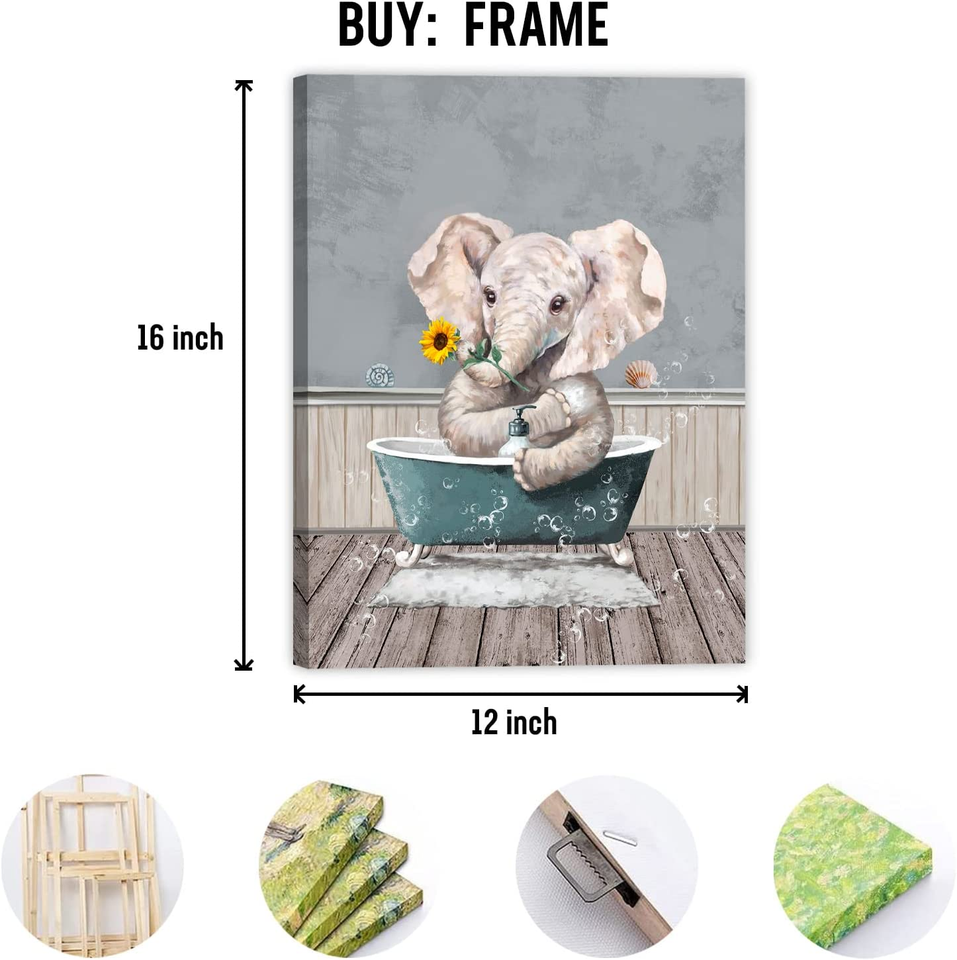 Funny Sunflower Elephant Bathroom Decor, Cute Elephant in Bathtub Wall