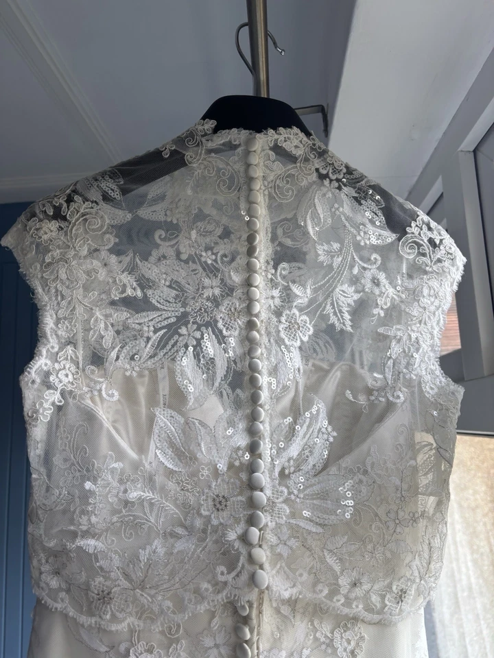 Justin Alexander Size 8 Ivory Lace Mermaid Wedding Dress Sweetheart Button Back - Image 3 of 4