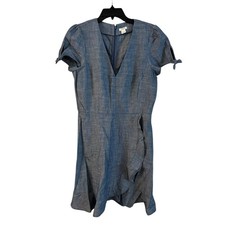 J. Crew Faux Wrap Chambray dress Blue Denim Ruffled Blue Womens size 8