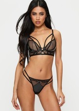 Ann Summers Evoke Black PU Bra 34D Thong 8