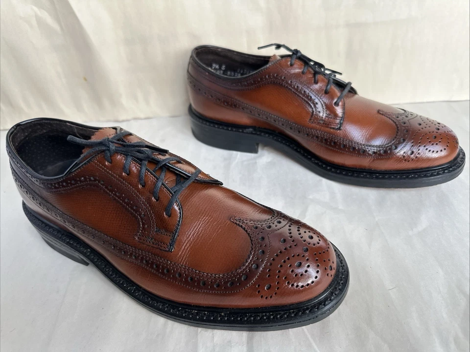 Vtg Stafford 608-8025 Long Wingtip Oxford Men 7.5E Pebble Leather Shoes USA Made - Image 4 of 4