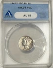 1942/1 "P" Mercury Silver Dime, ANACS AU55 - RARE Key Variety!!