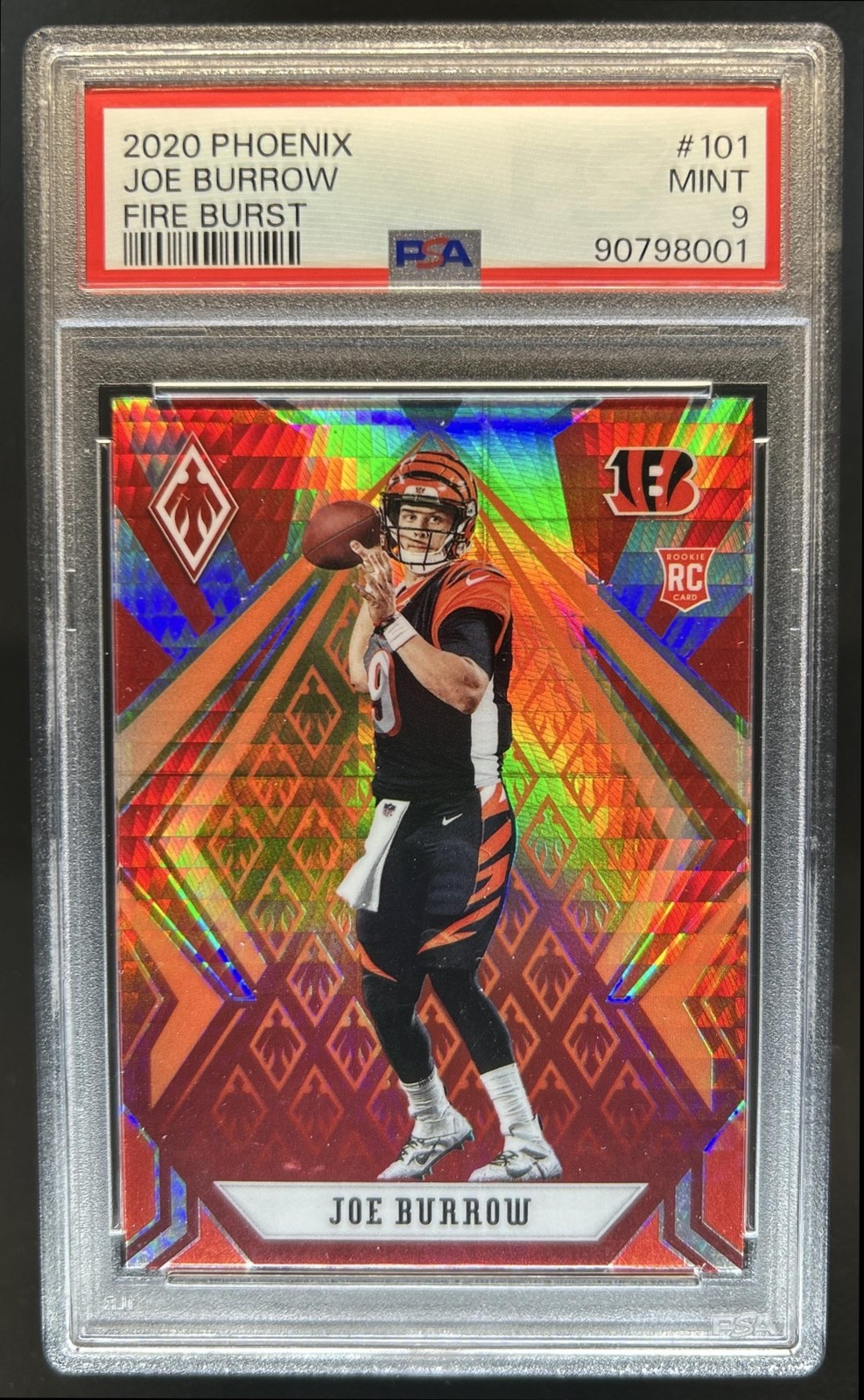 2020 Panini Phoenix Joe Burrow RC Fire Burst Rookie #101 Bengals PSA 9 view 1