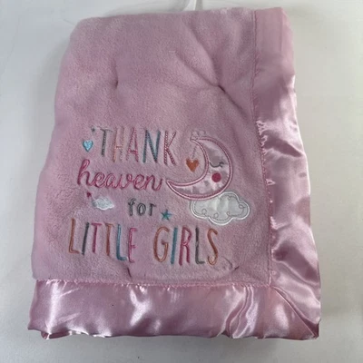 Baby Essentials Thank Heaven For Little Girls 30" x 40" Pink Blanket Satin Trim - Image 1 of 4