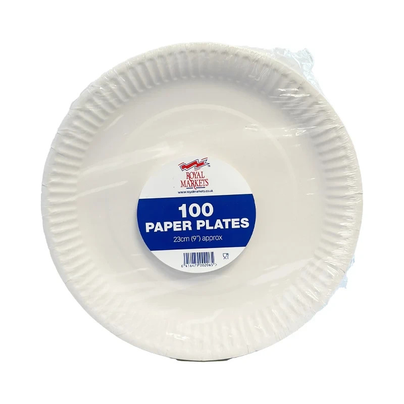 Disposable Paper Plates White 9"" 23cm 100 Pack Party BBQ Wedding Catering Buffet