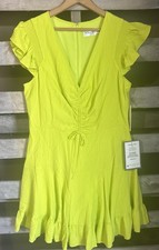 NWT Eliza J Size 14 Flutter Sleeve Ruched A Line Dress Lime Green Lined