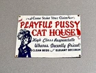 VINTAGE 12” PLAYFUL PUSSY CAT HOUSE PORCELAIN SIGN CAR GAS TRUCK MOTORCYCLE