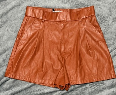 Day + Moon Women's Size S Faux Leather High Waisted Shorts Terra Cotta/Orange 