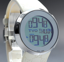 [Near MINT] GUCCI I-GUCCI 114-4 40mm White Rubber Digital Men's Watch From JAPAN