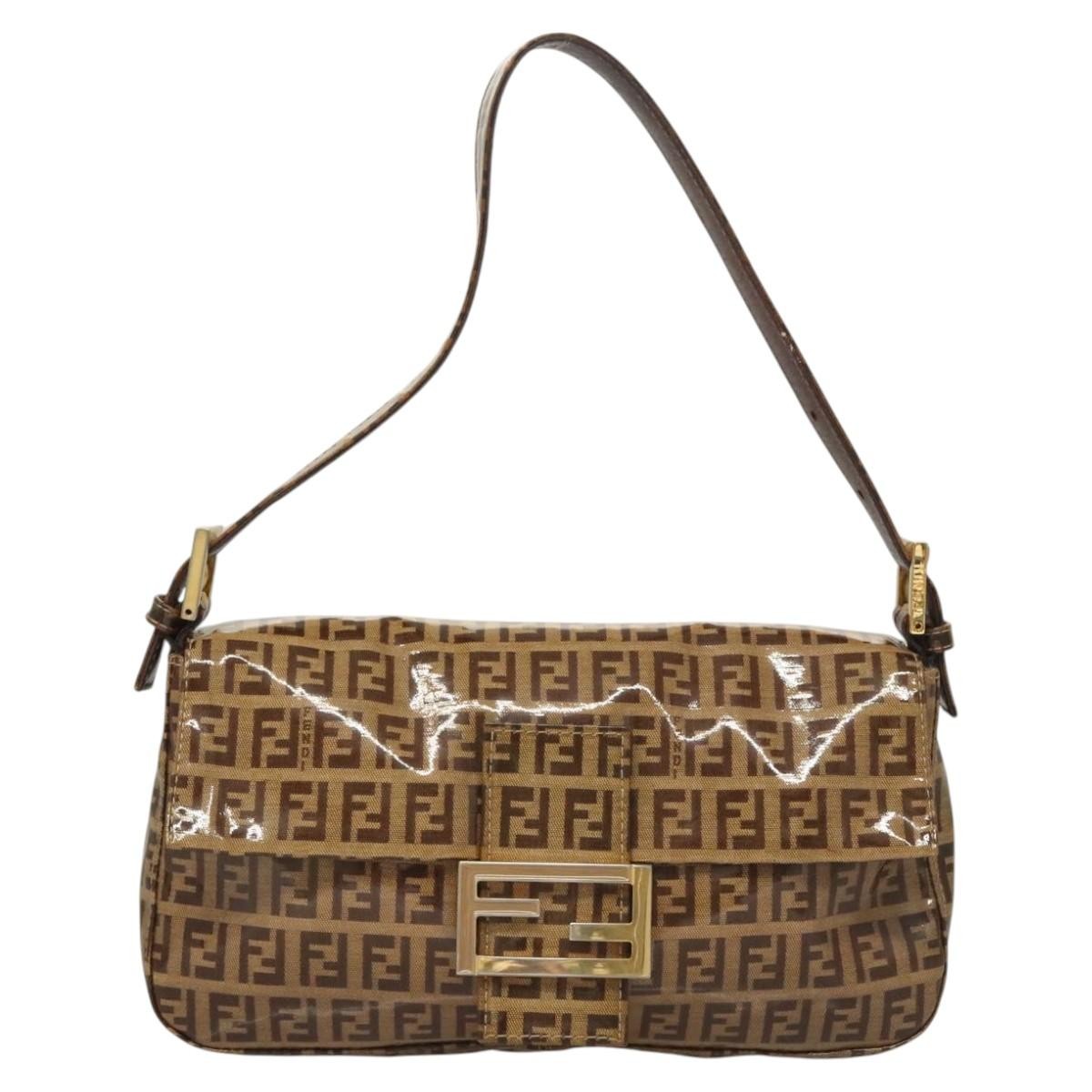 Fendi Baguette Shoulder Bag in Brown Canvas Authentic Luxury