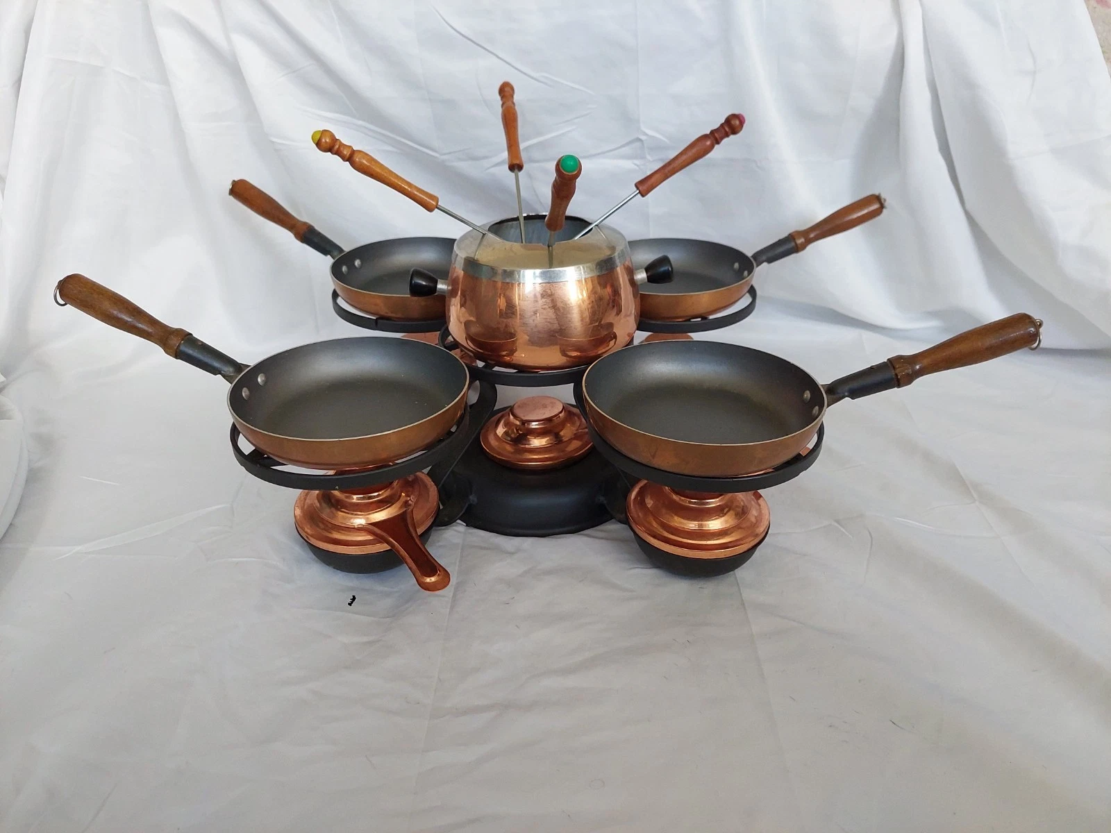 Vintage Copper Fondue Set with 4 Pans Party Piece with Stand
Opens in a new window or tab
