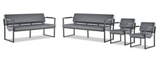 Sofagarnitur Schwarz Modern Ledersofa Sofa-Set 3-Sitzer Sessel Edelstahl