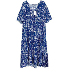 Keluummi Womens Dress Size 18 Blue White pockets Midi Tags New
