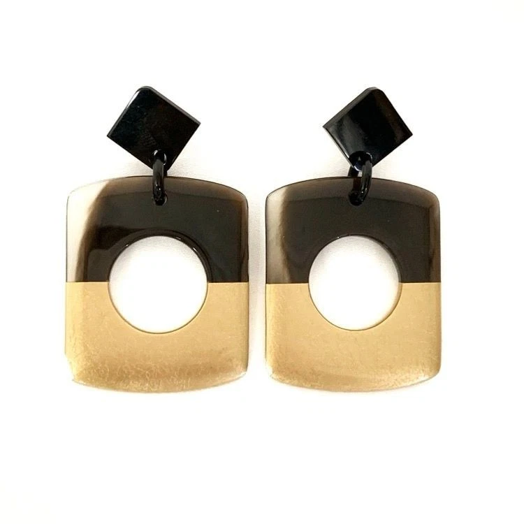 Pendientes Hermes Cuerno de Búfalo Tono Dorado Grandes 6,5 cm Colgantes Gota Diseñador Auténticos Foto 2 de 4