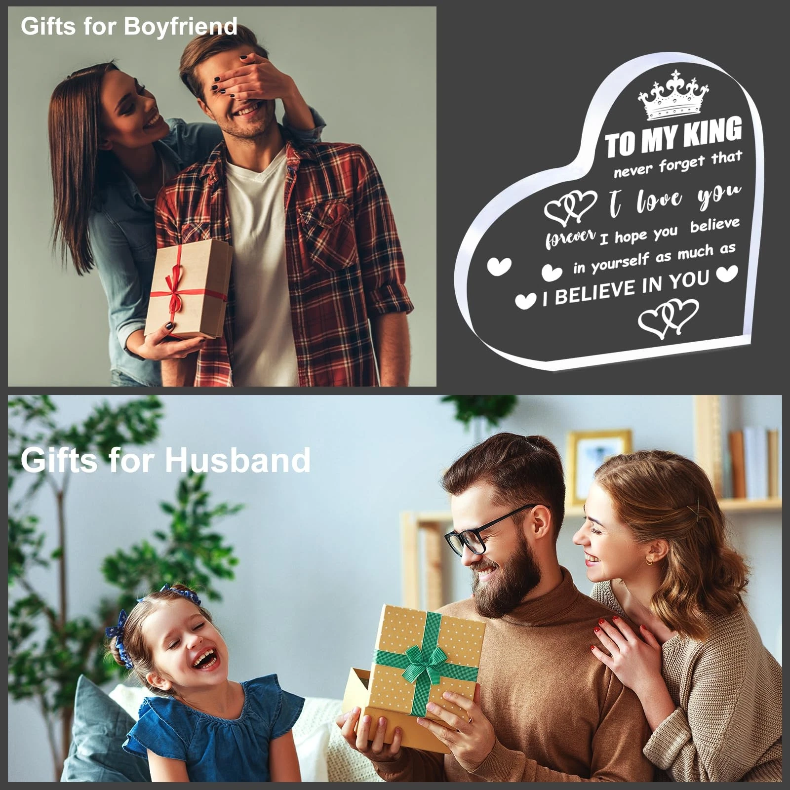 To My King Fathers Day Gift Acrylic Block for Husband Boyfriend Dad 4.7"x4.7"