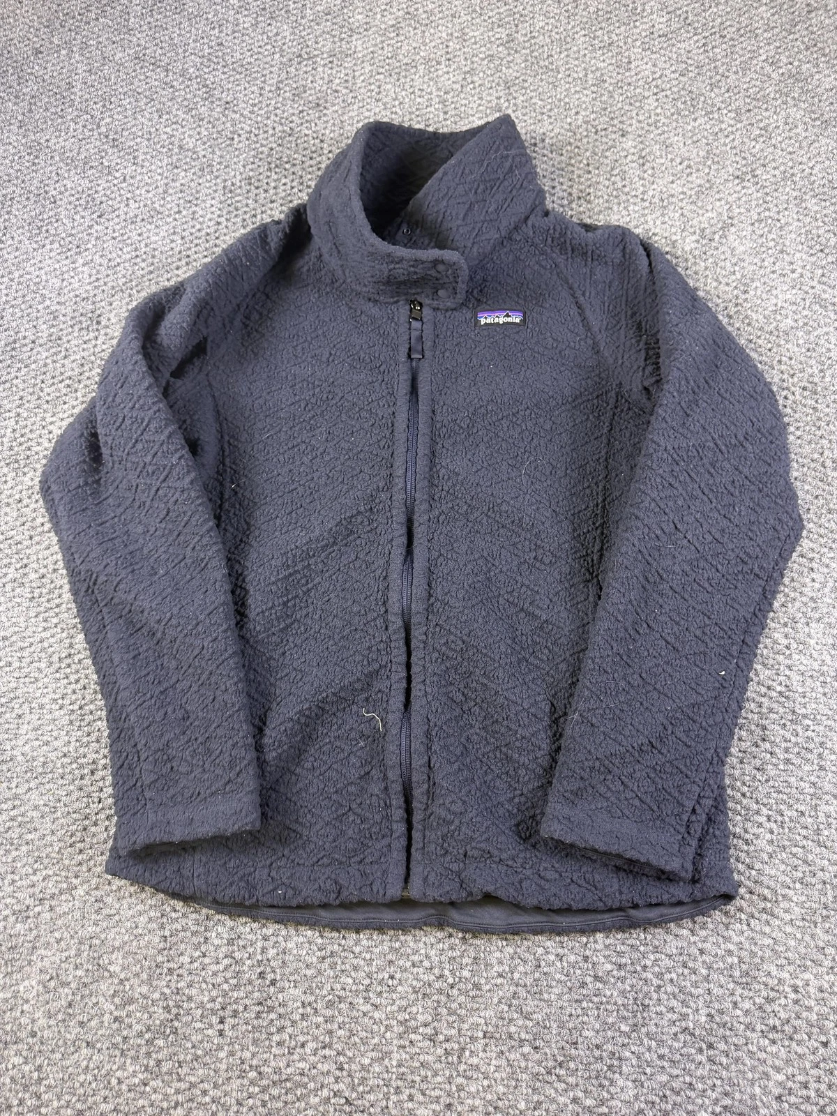 Patagonia Jacket Mens Medium Blue Fleece Full Zip Textured Collar Outdoor