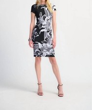Joseph Ribkoff Floral Print Two-Tone Sheath Dress Size 10