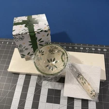 Temptations By Tara Dip Bowl / Spreader Set Green Floral Cheese Ball - New