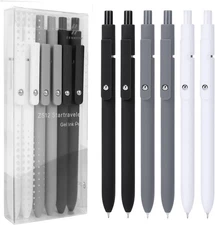 FIOVER Gel Pens, 6pcs 1 Count (Pack of 6), 6Pcs Black White Grey-Black Ink 