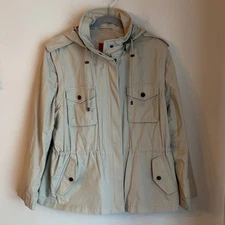 Esprit Vintage Light Tan Utility Jacket vest removable hood and sleeves women XL