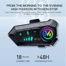 Motorcycle Bluetooth 5.3 Helmet Headset Voice Control IPX6 Waterproof LED Gift